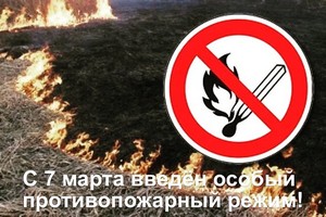 Вниманию жителей!!!  С 7 марта 2020 года в Чепигинском сельском поселении введён особый противопожарный режим. Запрещено 