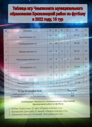 15 тур чемпионата муниципального образования Брюховецкий район по футболу в 2022